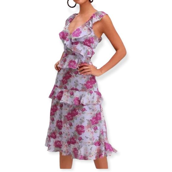 Lulus Dresses & Skirts - Lulus Purple Floral Ruffle Dress size XS (U12)